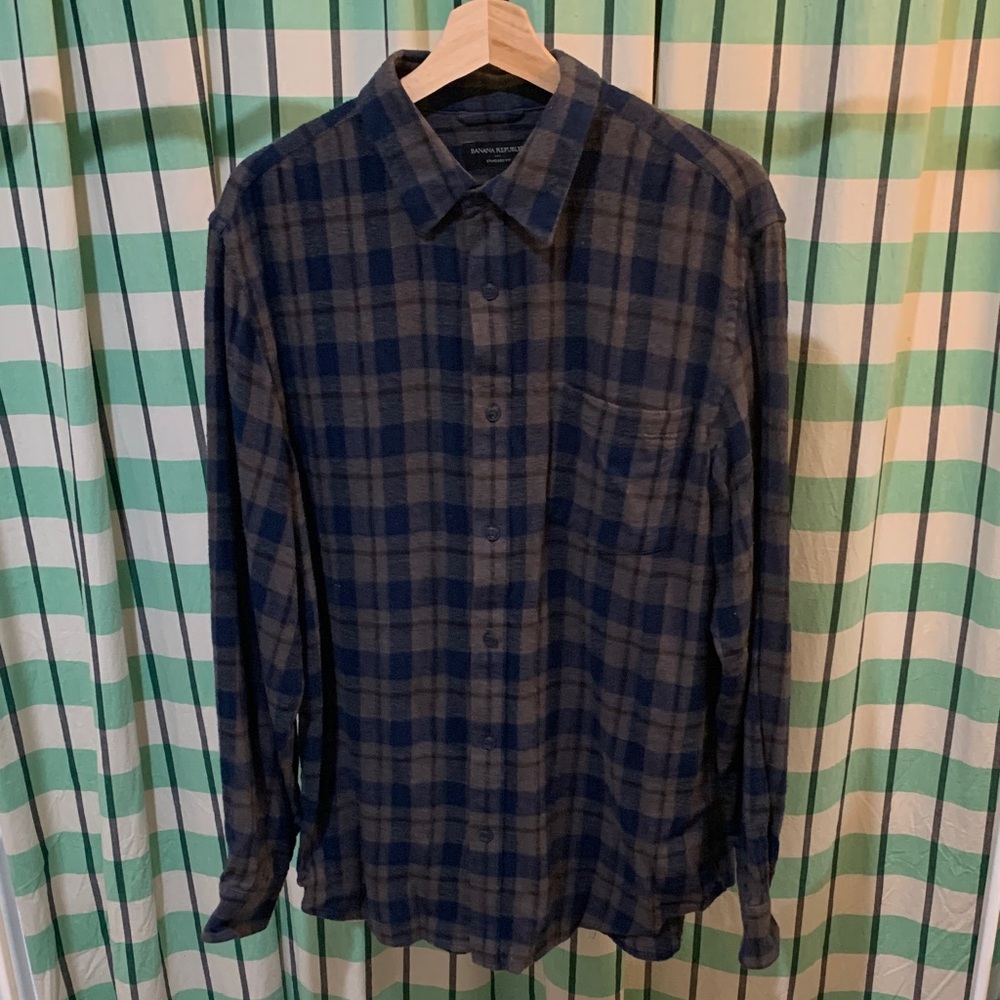 Banana Republic Navy and Gray Checkered Shirt